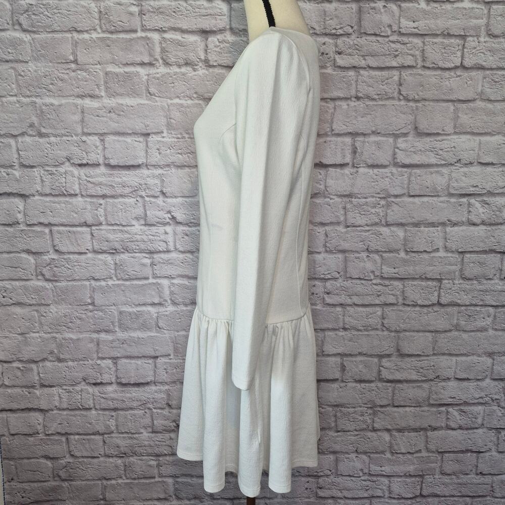 Reiss Agnes Off White Cream Drop Waist Knit Mini Dress Long Sleeve Shift Size 6 - Picture 7 of 13